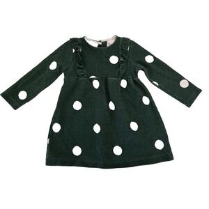 ZARA Bbay Girl Forest Green Polka Dots Dress - Size: 18-24‎ Months (92cm)